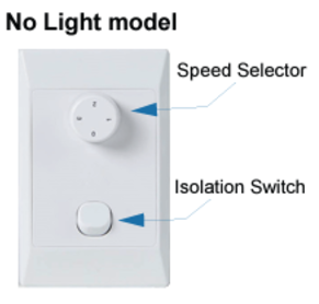 3 Speed DC Wall Control to suit Vent Air Skyfan, Glacier, Alaska & DC3 No Light