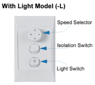 3 Speed DC Wall Control to suit Vent Air Skyfan, Glacier, Alaska & DC3 with Light