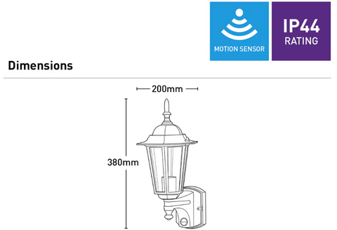 Tilbury Exterior Coach Light with Sensor - Black