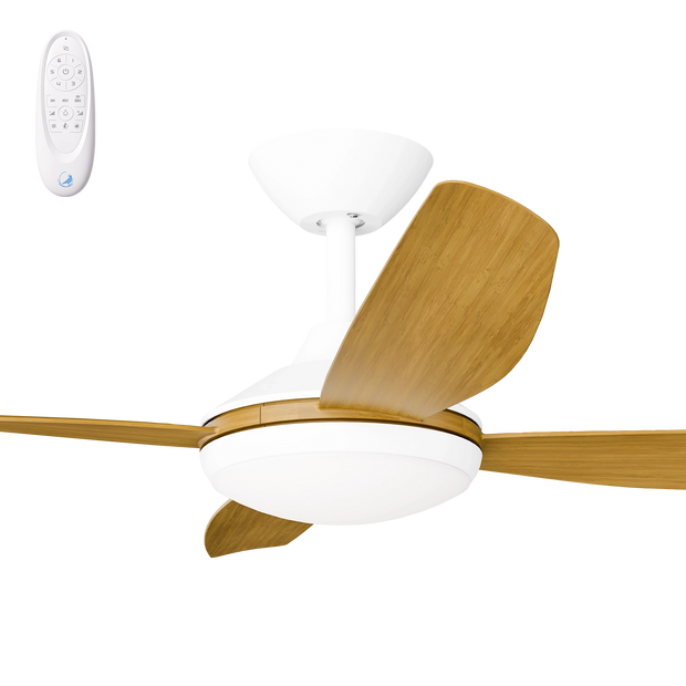 Vanga 48 DC Ceiling Fan White with Teak Blades and LED Light