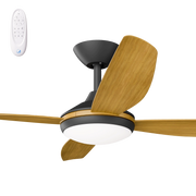 Vanga 52 DC Ceiling Fan Black with Teak Blades and LED Light