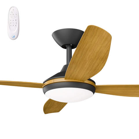 Vanga 52 DC Ceiling Fan Black with Teak Blades and LED Light