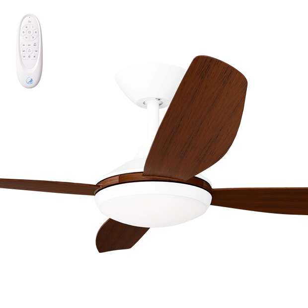 Vanga 52 DC Ceiling Fan White with Koa Blades and LED Light