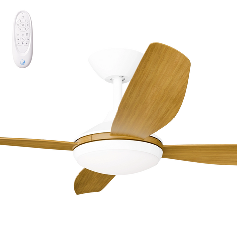 Vanga 52 DC Ceiling Fan White with Teak Blades and LED Light