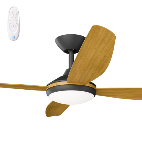 Vanga 56 DC Ceiling Fan Black with Teak Blades and LED Light