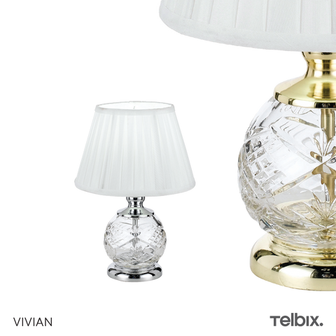 Vivian Table Lamp Chrome and Glass with White Shade