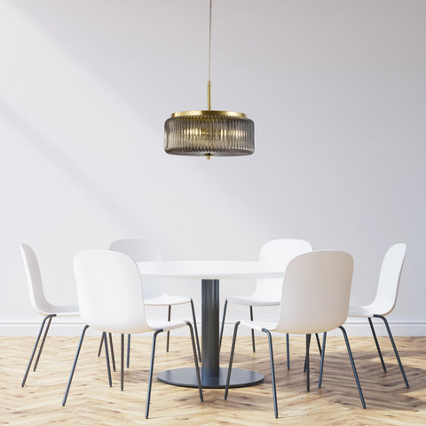 Whistler 3lt Pendant Gold with Smoke Ribbed Glass