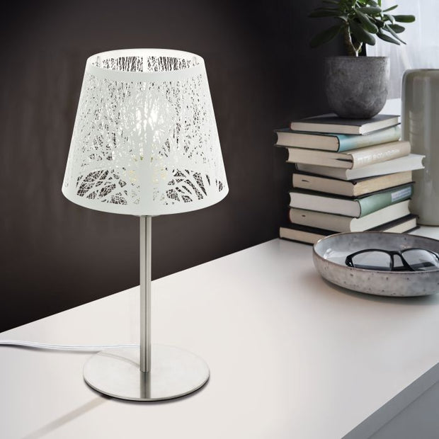 Hambleton Table Lamp Satin Nickle with White Shade