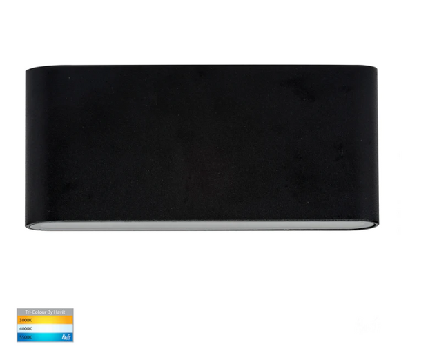 HV3643T-BLK - Lisse Black Fixed Down TRI Colour LED Wall Light 240V