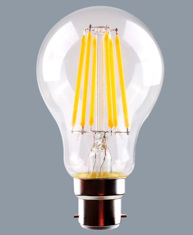 8w BC LED Warm White 950lms A60 Classic Dimmable Clear Filament