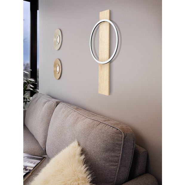 Boyal 12w Warm White Black with Natural Wood Wall Light