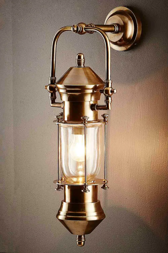 Lisbon IP54 Exterior Lantern Wall Light Antique Brass