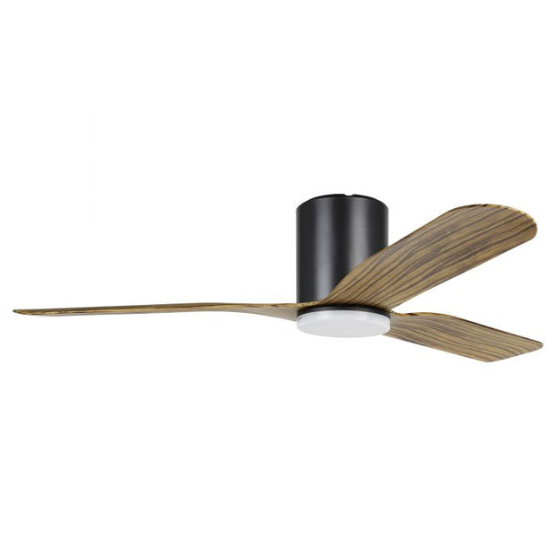Iluka 52 Inch Black DC Flush Ceiling Fan with Wooden ABS Blades with 18w LED Tri Colour