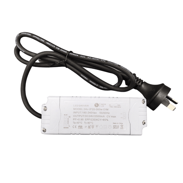 LED Driver 60w 12v DC IP20 with flex and Plug Phase Cut Dimmable