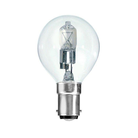 18w = 25w Small Bayonet (SBC) Clear Fancy Round Energy Saving Halogen - Lighting Superstore
