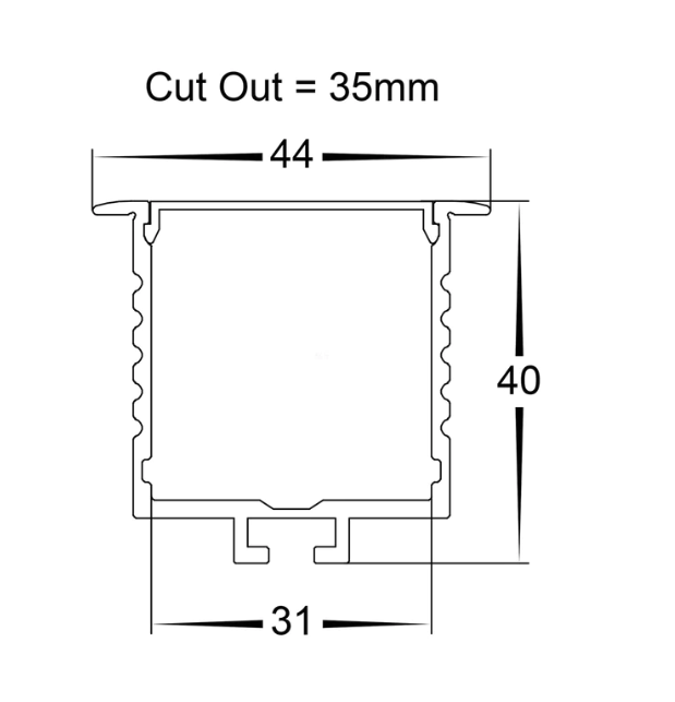 Aluminium Extrusion Channel Per Metre HV9695-4540 45 x 40mm Recessed Aluminium