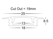 HV9695-2507-AL-3M Aluminium Chanel Extrusion 25mm x 8.5mm Silver