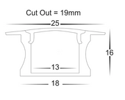 25mm x 15mm Deep Black Square Winged Aluminium Profile with Standard Diffuser 3M length