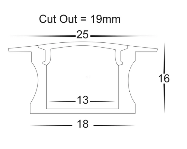 25mm x 15mm Deep Black Square Winged Aluminium Profile with Standard Diffuser 3M length