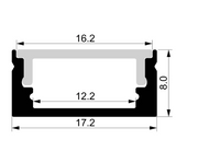 Aluminium Extrusion 2m Surface Mount 17 x 8mm Shallow square