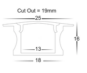 25mm x 15mm Deep Black Square Winged Aluminium Profile with Standard Diffuser 2M length