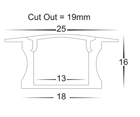 25mm x 15mm Deep Black Square Winged Aluminium Profile with Standard Diffuser 2M length