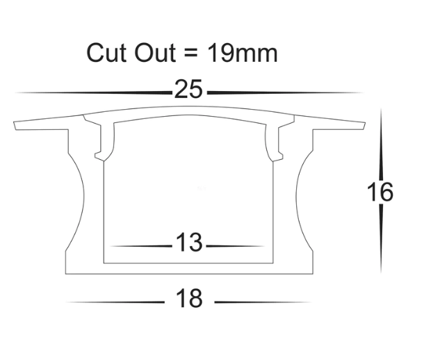 25mm x 15mm Deep Black Square Winged Aluminium Profile with Standard Diffuser 2M length