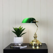 Bankers On/Off Touch Lamp Brass and Dark Green