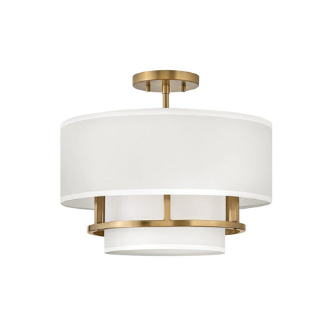 Hinkley Graham 3 Light Semi-flush Chandelier Laquered Brass with Faux Parchment Shade