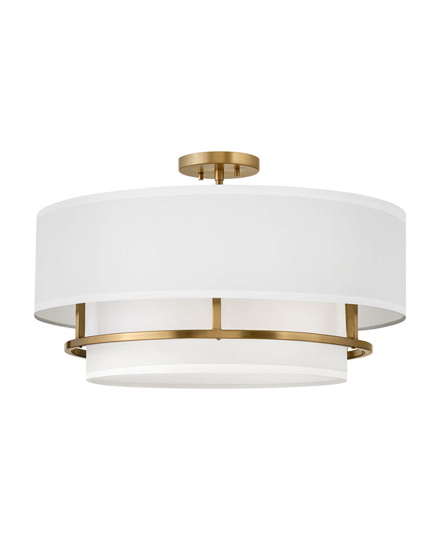 Hinkley Graham 4 Light Semi-flush Chandelier Laquered Brass with Faux Parchment Shade