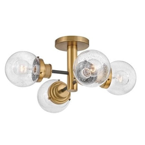 Hinkley Poppy 4 Light Semi-flush Mount Large Black finish with Heritage Brass accents and Clear Seedy Glass