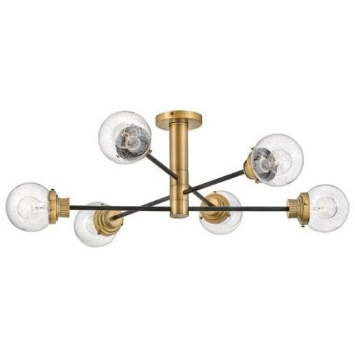 Hinkley Poppy 6 Light Semi-flush Mount Extra Large Black finish with Heritage Brass accents and Clear Seedy Glass