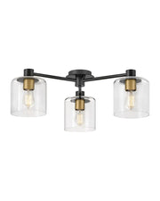 Hinkley Axel 3 Light Ceiling fixture Black with Heritage Brass Accents with Clear Glass