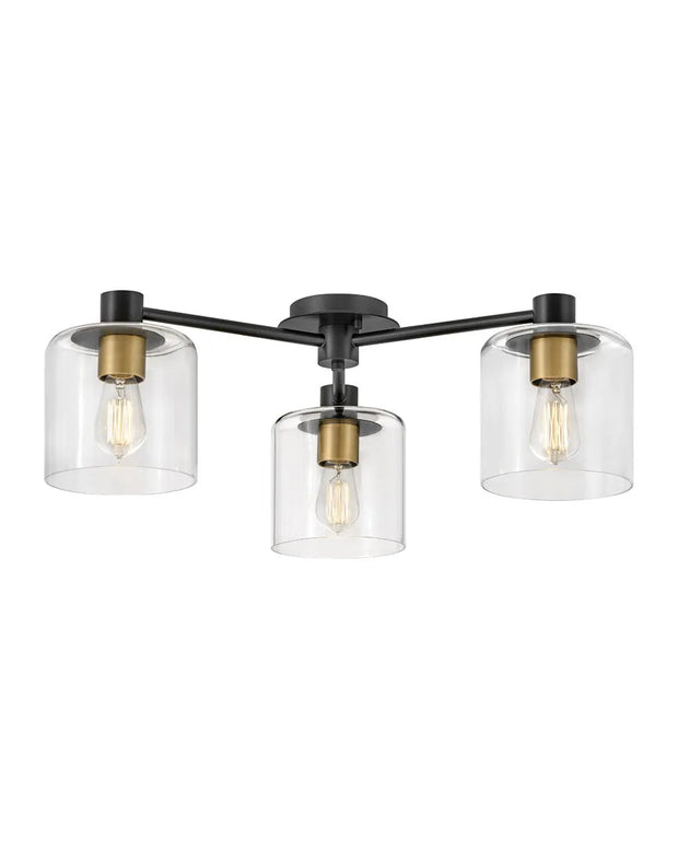 Hinkley Axel 3 Light Ceiling fixture Black with Heritage Brass Accents with Clear Glass