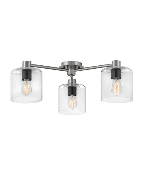 Hinkley Axel 3 Light Ceiling fixture Brushed Nickel with Black Accents with Clear Glass