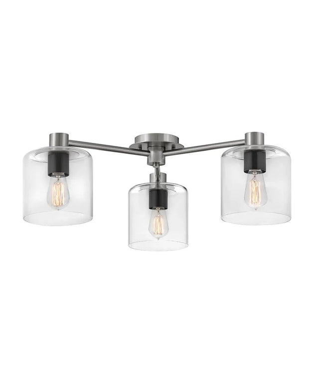 Hinkley Axel 3 Light Ceiling fixture Brushed Nickel with Black Accents with Clear Glass