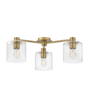 Hinkley Axel 3 Light Ceiling fixture Heritage Brass with Clear Glass