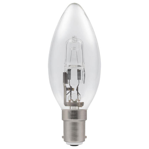 28w = 40w Small Bayonet (SBC) Clear Candle Energy Saving Halogen - Lighting Superstore