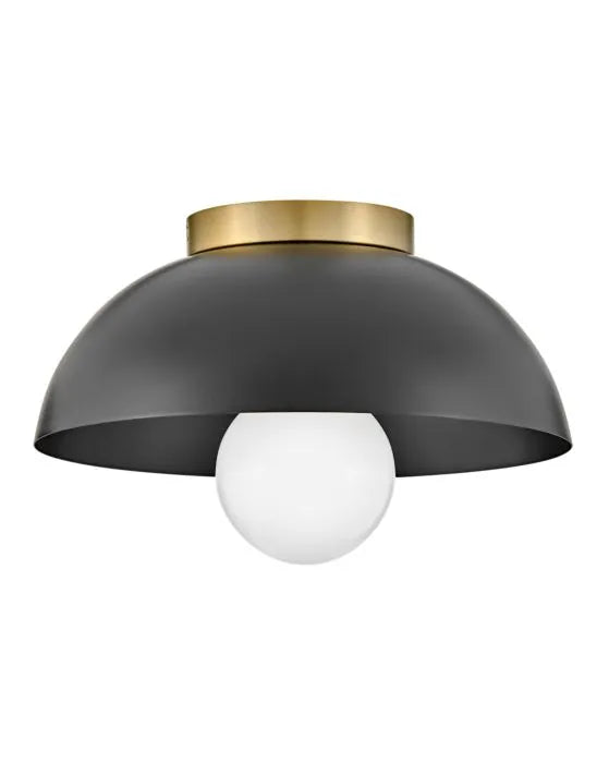 Stu 1 Light Flush Mount Lacquered Brass with Black Shade