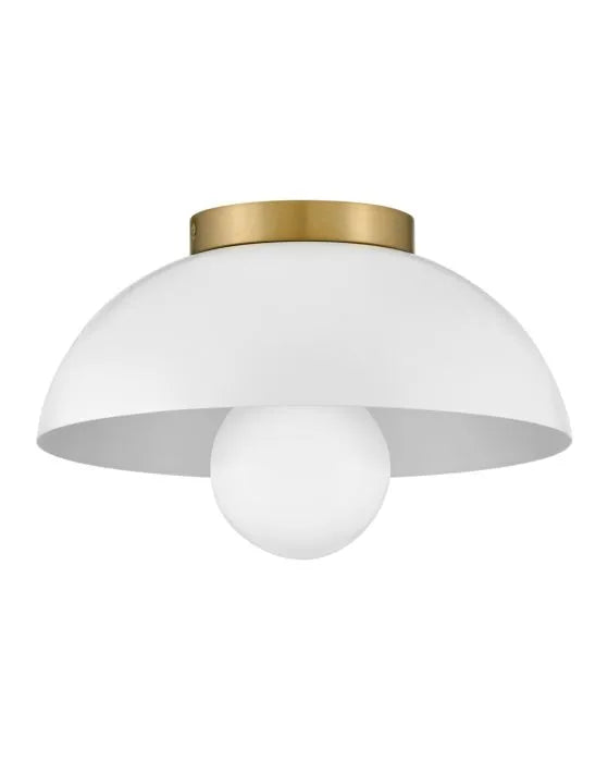 Stu 1 Light Flush Mount Lacquered Brass with White Shade