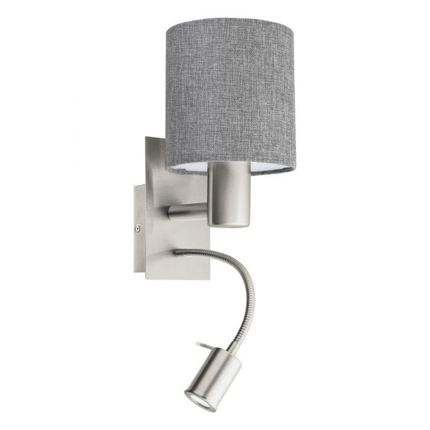 Pasteri satin nickle Wall Light with Grey Shade with 3.5w Warm White LED