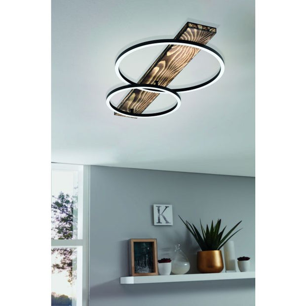 Boyal Black with Rustic Wood Close to Ceiling 24w Warm White