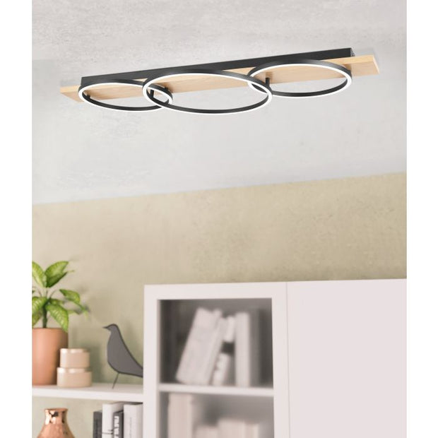 Boyal 36w Warm White Black with Natural Wood Close to Ceiling Pendant
