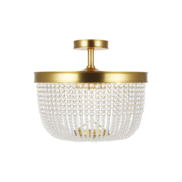 Summerhill 4L Light Semi-Flush Mount Burnished Brass with Clear Crystal Glass Beads