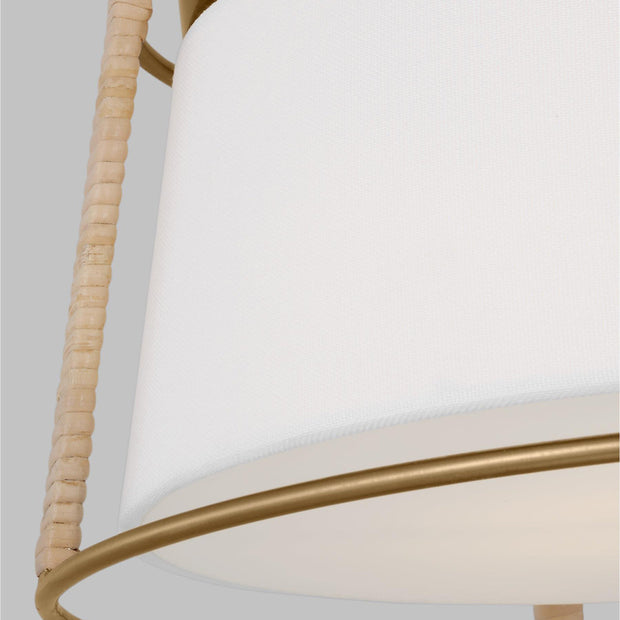 Cortes 2 Light Flush Mount Satin Brass with White Linen Fabric Shade and Rope Accents