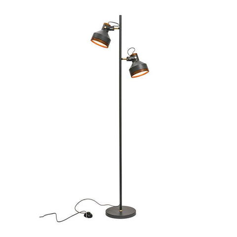 Clinton 2 Light Floor Lamp Grey and Timber - Lighting Superstore