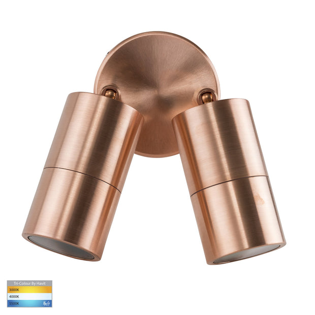 Tivah Double Adjustable Wall Pillar Light Solid Copper with 9in1 CCT GU10