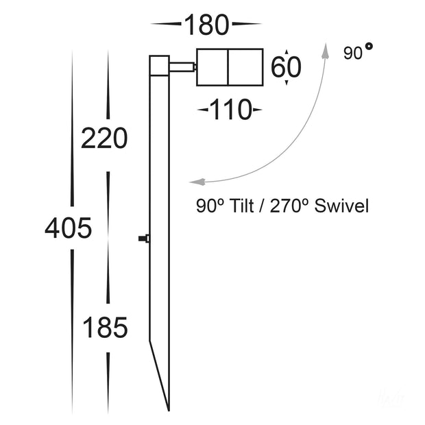 Tivah 1Lt Adjust 405mm Spike Spotlight - 5w MR16 Tri 316 Stainless Steel