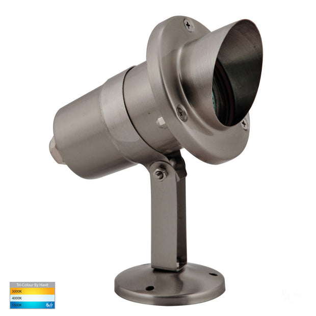 Kap Garden Spike or Surface Mounted Spotlight with Hood Stainless Steel 5w MR16 Tri