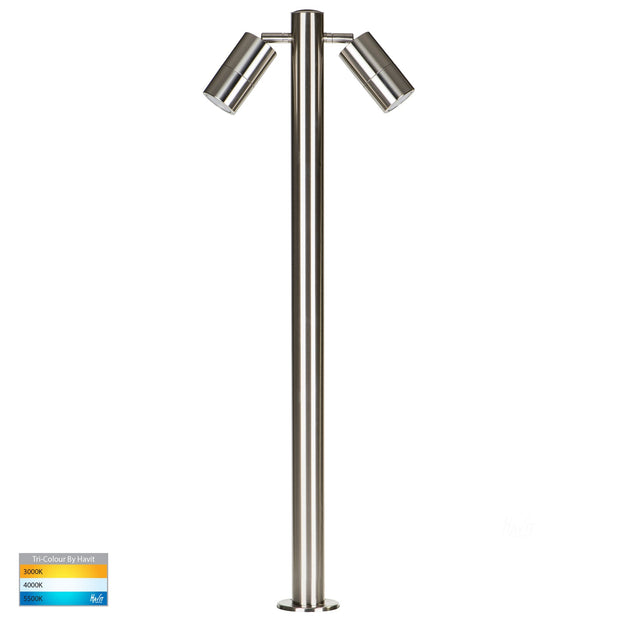 Tivah 240v Double Adjustable 316 Stainless Steel Bollard - 900mm with 5w CCT GU10